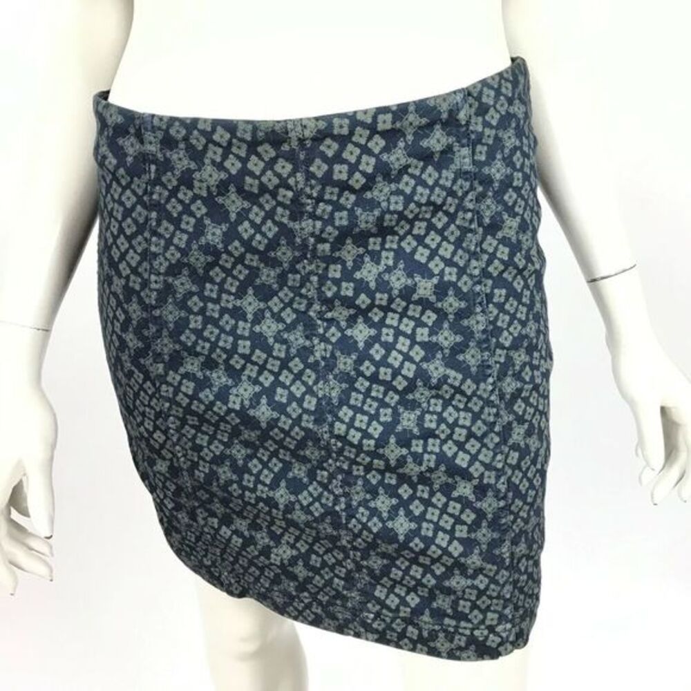 Free People‎ Modern Femme Printed Indigo Combo Stretch Mini Skirt Women 8